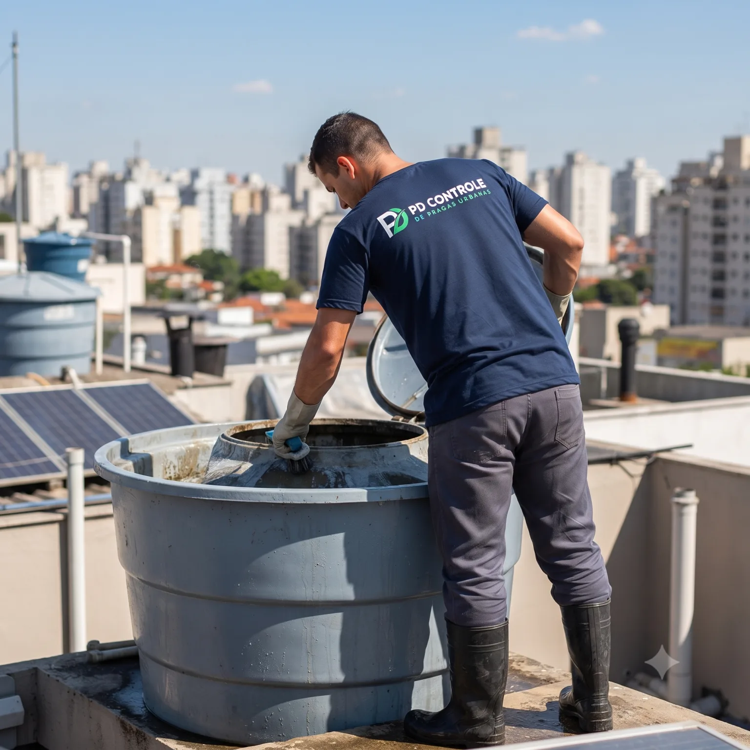 Limpeza e higienização de caixa d'água em telhado